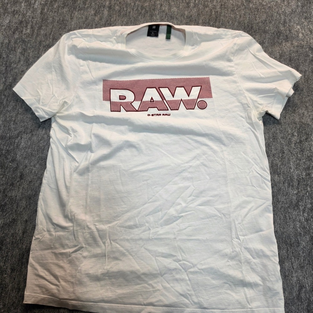 G-Star Raw Mens XL Graphic T-Shirt White Burgundy Pink Logo Sustainable Cotton